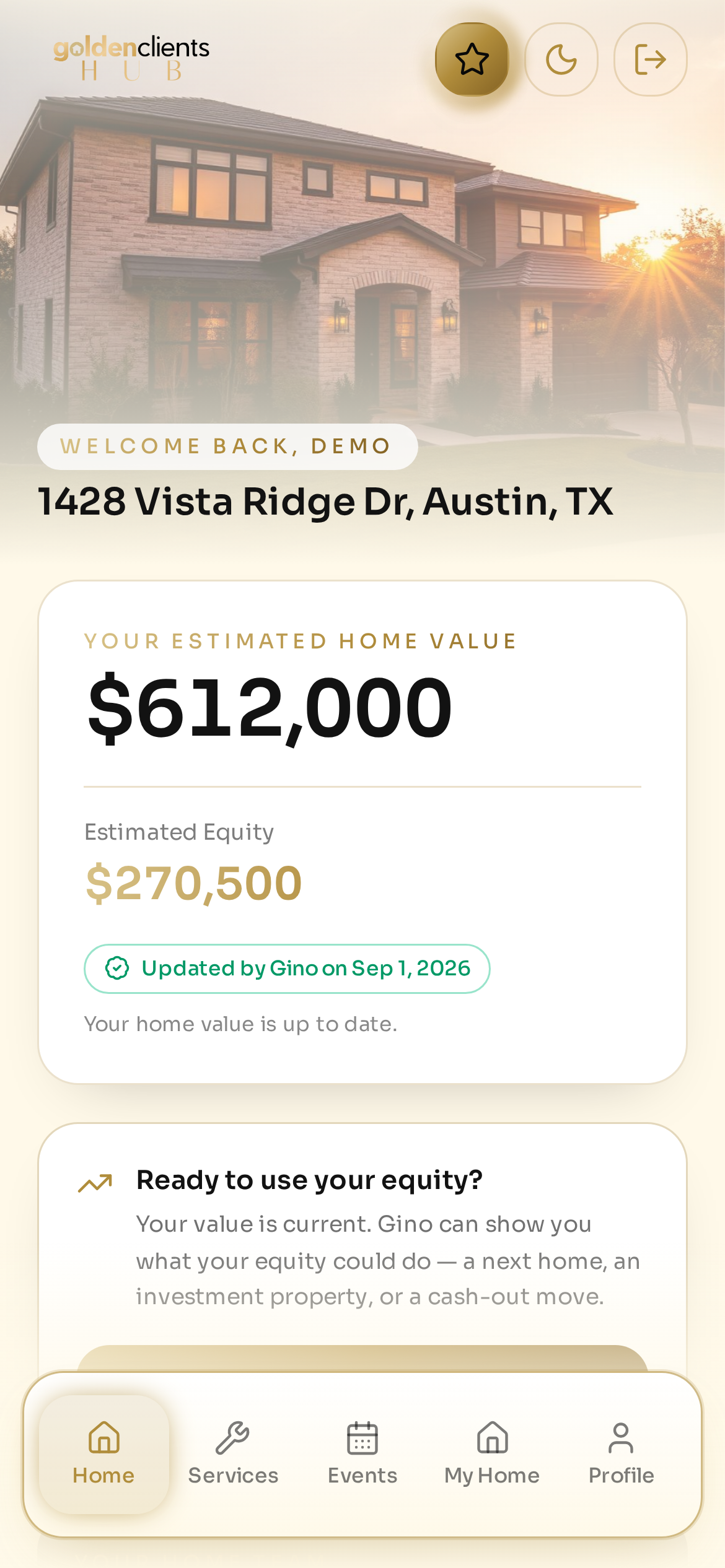Golden Clients Hub homeowner dashboard